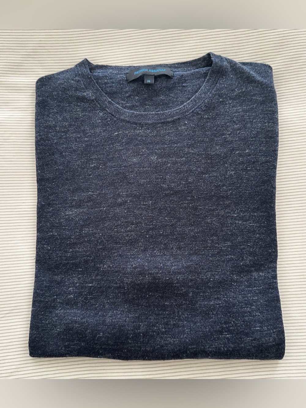 PATRICK ASSARAF MEN'S HEATHERED NAVY MEDIUM CREWNECK SWEATER